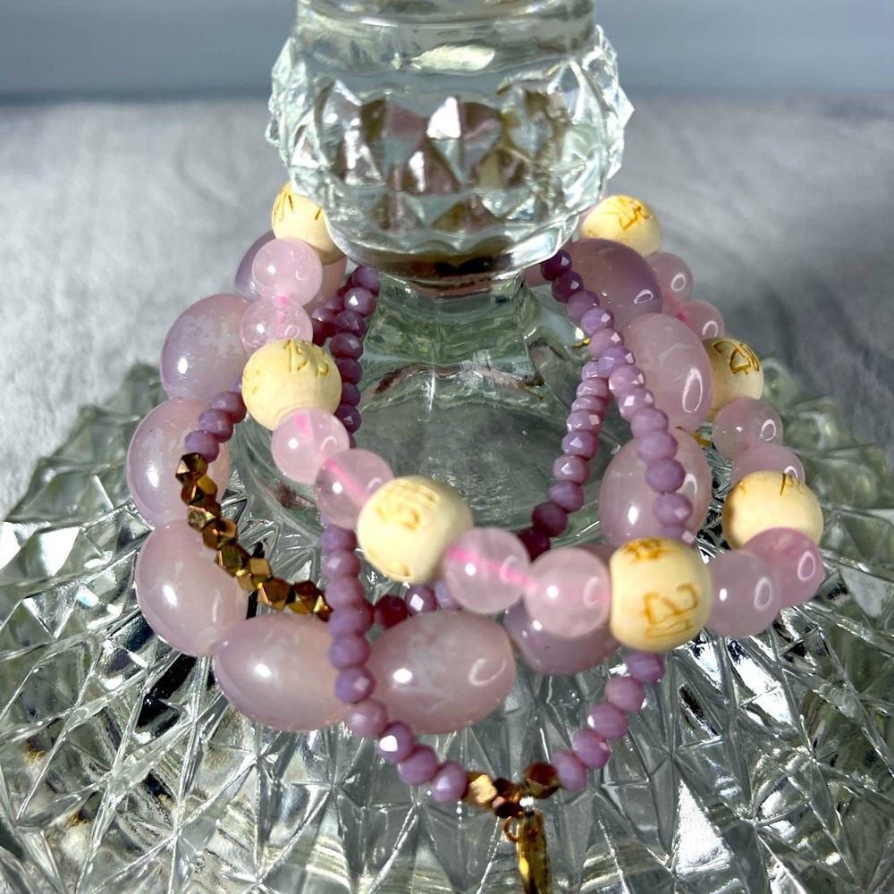 Rose Quartz & Amethyst Stackable Stretch Bracelets - 4 Strands